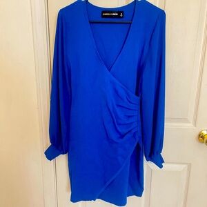Gabrielle Union Blue Bodycon Dress Size Medium. Sheer/lightweight Long Sleeves